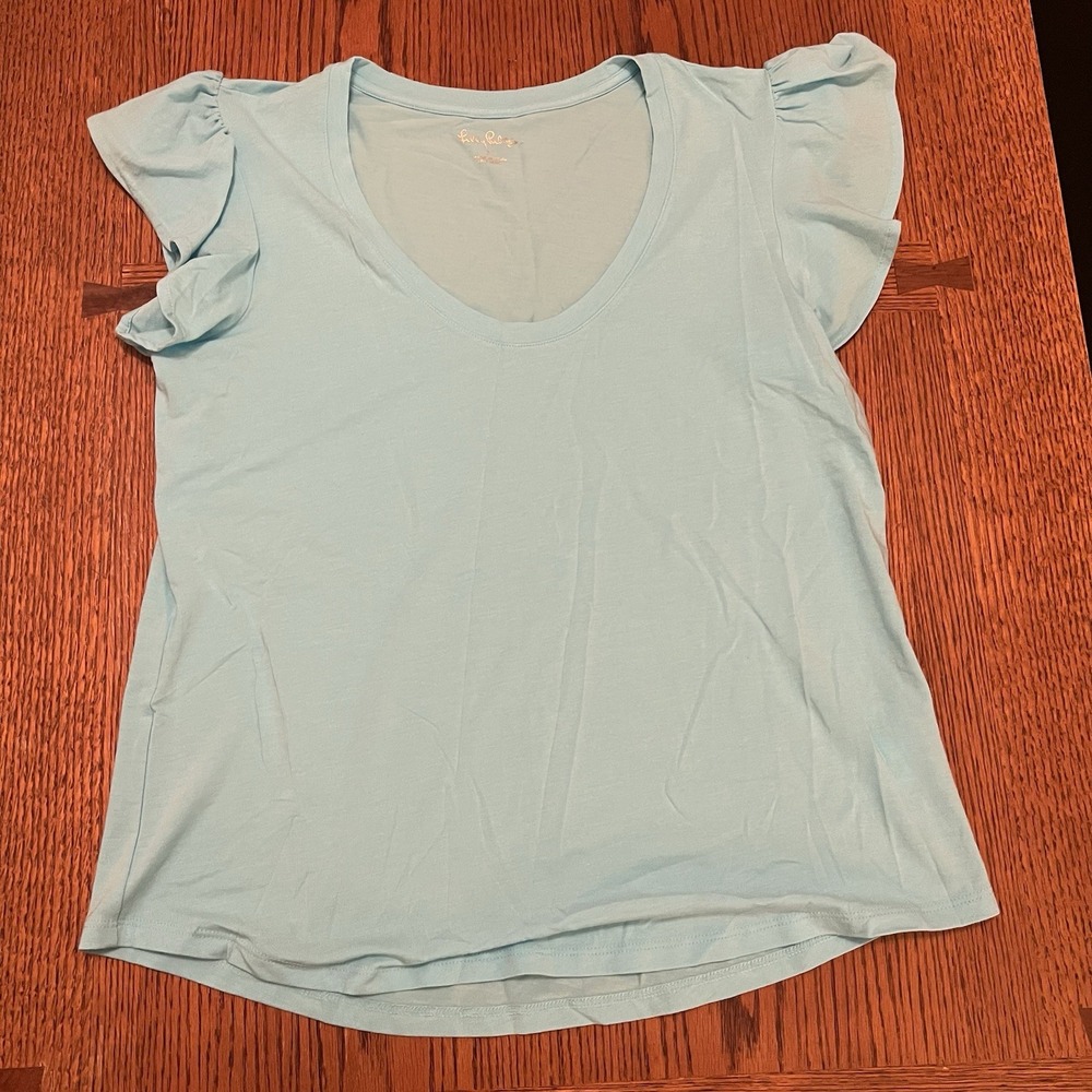 Lilly Pulitzer Womens Turquoise Blue Sorella Ruffle Sleeve Top Size M